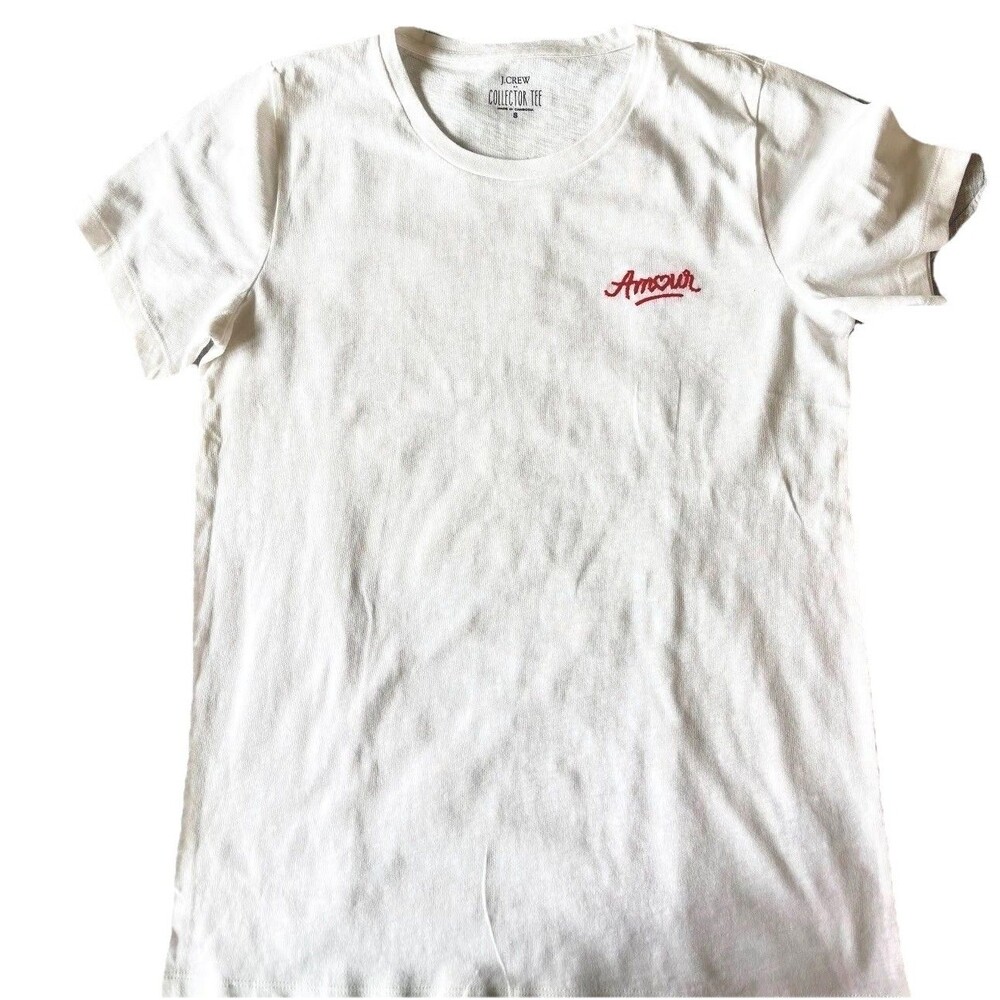 J.Crew Collector Tee - White "Amour" Embroidered Graphic T-Shirt S